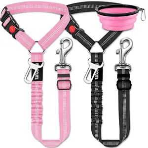 Adjustable Dog Seat Belt Leashes With Solid High Elastic Nylon Leashes
