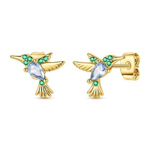 Pendientes de Plata 925 Bañados en Oro con Circonitas Rojas Mixtas y Diseño de Pájaro Alado - Abeja Colibrí - Pendientes Personalizados de Animales para Compromiso - Product Image 6