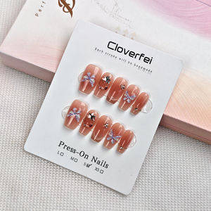 10 Uñas Postizas con Patrón Geométrico - Estilo Ins, Cobertura Completa, Brillantes, de Larga Duración - Product Image 1