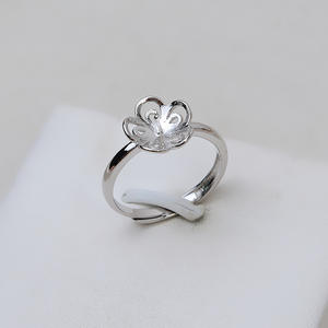 Anillo Abierto en Forma de Flor de Plata S925, Accesorios de Joyería DIY, Soporte Vacío para Perlas de Mujer, Tamaño de Perla de 6 mm - Product Image 1