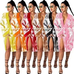 2022 Sleepwear Lingerie Luxury Long Bath Custom Women Money Robes Silk Satin Robe pigiama per donna - Product Image 2