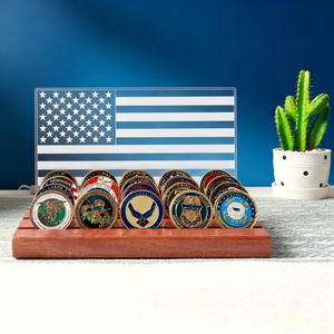 Espositore per Monete Commemorative - Vetrina per Monete con Bandiera Americana e Luce Bianca Calda, Supporto in Legno, Regalo per Lui, Papà - Product Image 3