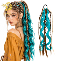 Perruque queue de cheval bohème style occidental avec dreadlocks tressées à la main, tresses colorées, fibre haute température, 80g, 6 mois d'entretien approprié