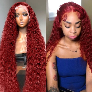 Borgoña 30 pulgadas onda de agua peluca con malla frontal 13x4 pelo humano brasileño profundo mezclado transparente 99J rojo mujeres HD pelucas frontales - Product Image 3