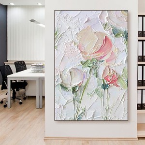 Pintura al Óleo Pintada a Mano, Flores con Textura Gruesa, Arte Decorativo Moderno y Minimalista para Sala de Estar, Fondo de Sofá, Marco de Madera - Product Image 2
