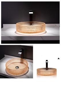 Lavabo da Bagno in Cristallo Rosso Vino Moderno a Forma Cilindrica con Finitura Diamantata Ecologica, Capacità 12L - Product Image 4