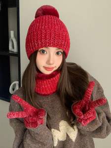 Ensemble de bonnets à pompons en tricot épais doux et chaud pour femmes, ensemble de gants, écharpe et <span class=keywords><strong>bonnet</strong></span> tricoté à l'intérieur, nouvel arrivage d'hiver - Product Image 6