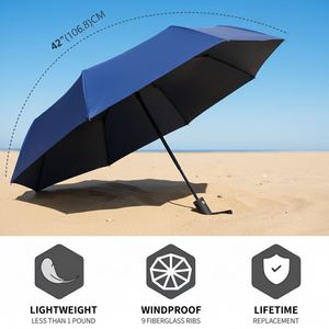 Promotional Full Automatic Open Close 3 Folding Polyester Pongee Travel <b>Windproof</b> <b>Umbrella</b> for Gift With Logo Vintage - Product Image 2