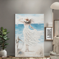 Vente directe d'usine 100% peint à la main mur Art femme au bord de la mer moderne paysage marin Art peinture pour la décoration de la maison