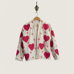 Embroidered Heart Pattern Cotton <b>Coat</b> Full Sleeve Mandarin Collar Casual Outerwear for Adults Spring Wear - Product Image 1