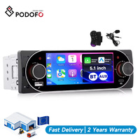 Autoradio Podofo 5,1 pouces, simple DIN, sans fil/filaire, Carplay Android Auto, 1 DIN, lecteur MP5, USB/BT, FM, Aux In + micro