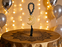 642172 Décoration murale en perles de bois Lune et Étoile, 1 autocollant, 1 décoration suspendue, Fournitures de fête et de Ramadan