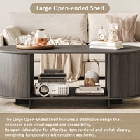 Table basse ovale contemporaine écologique gris mat avec plateau ouvert et étagère, idéale pour appartements et hôtels, MOQ 100 pièces