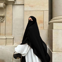 Couleur Noir Pur 2 Couches Tissu Chiffon Style Longueurs Étendues Malaisie Musulman Khimar Hijab pour l'Aïd