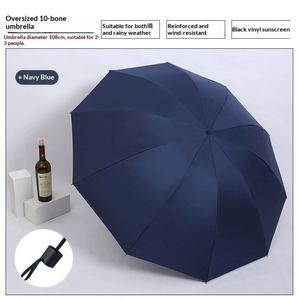 Paraguas Manual Grande de Tres Pliegues con 10 Varillas, Tela Resistente a Impactos, Diseño de Color Liso, para Dos Personas, Viajes de Negocios, Protección Solar - Product Image 2