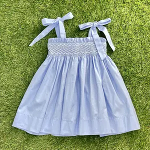 Spaghetti Strap Casual Baby Summers Bale Blue Cute Materials For Making Smocked For Girls Dresses