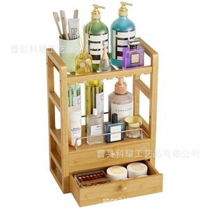Estante de Almacenamiento para Baño de Bambú, Madera Sólida, Doble Cajón, Multiusos, Independiente, Color Madera Natural - Product Image 5