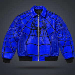Blouson Bomber Homme Spider-Man en PU, Motif Toile Bleue, Fermeture Éclair, Col Rabattable, Style Streetwear Automne - Product Image 3