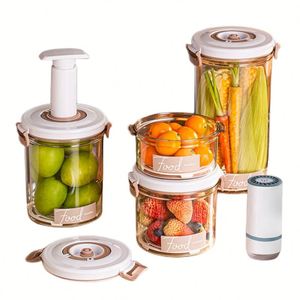 Round Kitchen Vegetables Fruits Storage Box Clear Plastic Vacuum Airtight Food Storage <b>Containers</b> With Lock Lid and Vacuum Pump - Product Image 1