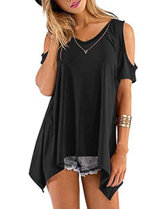 Camiseta básica informal con logotipo impreso personalizado para mujer, con hombros descubiertos camiseta con diseño de <span class=keywords><strong>manga</strong></span>, camiseta de talla grande de Color puro para verano, <span class=keywords><strong>blusas</strong></span> - Product Image 4