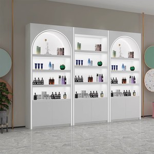 Vitrine moderne en bois pour cosmétiques, étagères de présentation, rangement de maquillage, salon de beauté, présentoir rose pour vernis à ongles - Product Image 1
