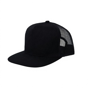 Casquette Trucker en Maille Noire 5 Panneaux Snapback avec Broderie Logo Personnalisé Visière Plate Réglable Adulte Unisexe - Product Image 2