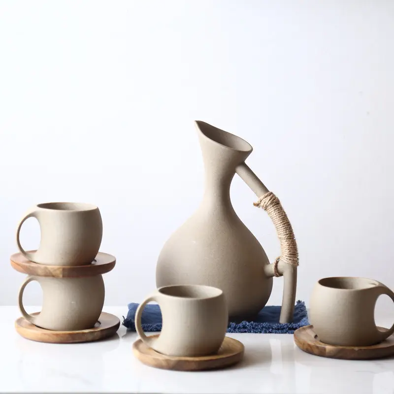 Nordic Marble Tea Set Keramik Teekanne Set mit Holzgriff Wasserkocher Wasser Tasse Kaffeetasse Kreative Nachmittags tee Tasse