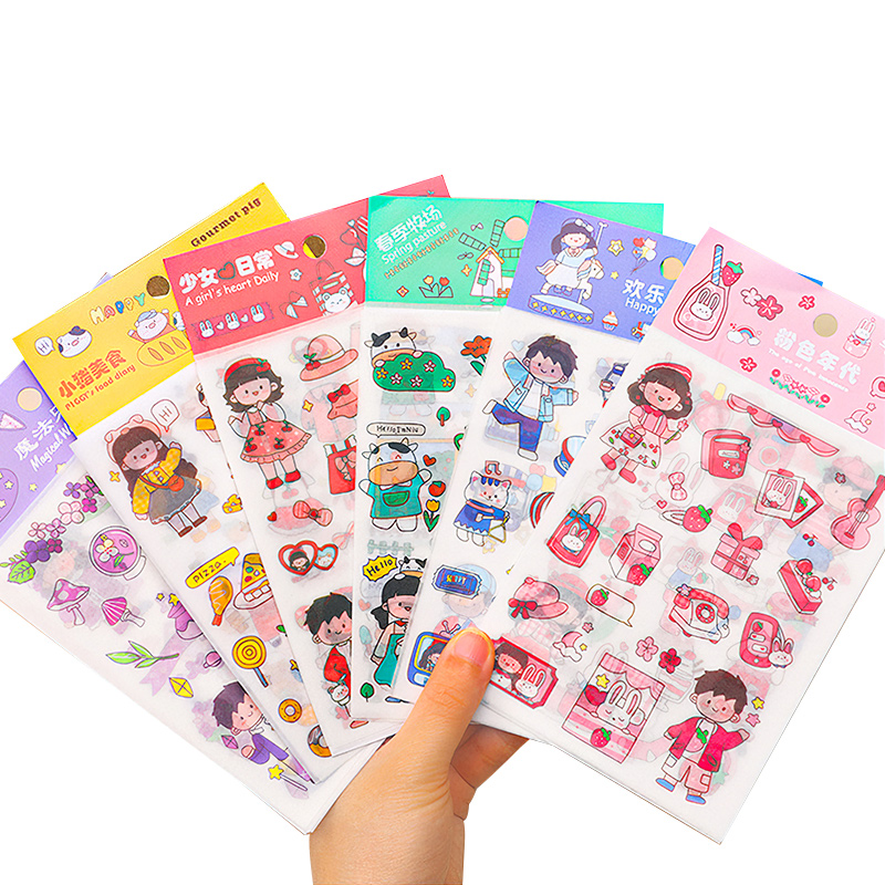 Eco Friendly Promotional Self Adhesive Waterproof Custom Brand Logos Kawaii Cartoon Cute Kiss Cut Vinyl Stickers Sheet for Kids