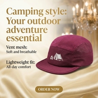 Casquette de camping classique 5 panneaux marron en ripstop et maille, légère, respirante, de haute qualité, avec logo personnalisé, pour la course à pied