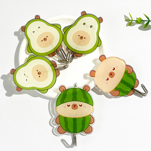 Spot <b>Cute</b> Avocado Watermelon <b>Bear</b> Wall Hooks Strong Adhesive No Drill Kitchen Bathroom Creative Acrylic Hangers - Product Image 4