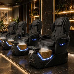 Fauteuil de pédicure noir et or avec télécommande, fonction vapeur, fonction massage, lumière LED, bassin pour bain de pieds, pour usage commercial en salon - Product Image 1
