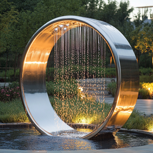 Jardín De La Ciudad decorar arte Metal <span class=keywords><strong>Led</strong></span> luz círculo agua <span class=keywords><strong>cascada</strong></span> fuente con <span class=keywords><strong>exterior</strong></span> de acero inoxidable <span class=keywords><strong>cascada</strong></span> fuente de agua - Product Image 5