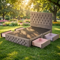 Vente en gros de base de divan King Size de luxe avec tête de lit capitonnée couleur grise rembourrage en tissu de velours lit de rangement avec 4 tiroirs