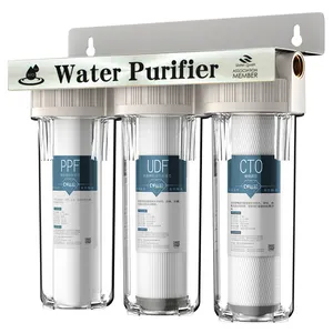 Venta al por mayor 3 fase centro de la actividad-10 pulgadas filtro 3 de agua de la etapa Pre-filtración PP + UDF + CTO encimera de purificador de agua de filtros de agua de 3 etapas para casa bebiendo