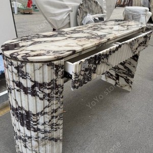 Consolle Moderna Ovale in Marmo Calacatta Viola, Tavolo d'Ingresso Alto con Basamento Scanalato, Tavolo a Ponte per Soggiorno, Vendita all'Ingrosso - Product Image 6
