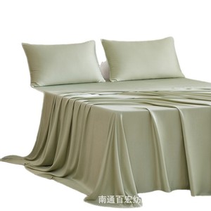 Bamboo Pulp Fiber 60S Bed <b>Sheets</b> Solid Color Green Breathable Soft Skin Friendly Summer Spring <b>Fitted</b> <b>Flat</b> <b>Sheets</b> - Product Image 1