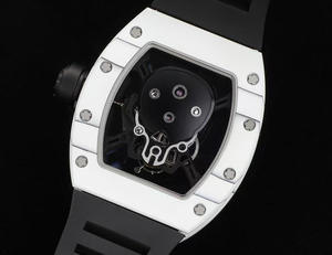 Montre mécanique automatique de luxe de style crâne rectangulaire en fibre de carbone, de haute qualité, avec bracelet en caoutchouc et cadran à aiguilles - Product Image 4