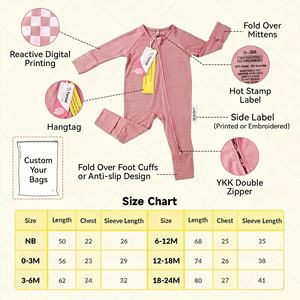 Romper Bayi Custom Pabrik, Jumpsuit Bambu Bermotif, Piyama Lengan Panjang dengan Resleting, ODM Pakaian Bayi & Balita Lucu Unisex - Product Image 5