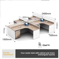 Ensemble de bureau en PVC de style chinois simple pour 4 personnes avec chaises ; Poste de travail en forme de barre avec cloison de séparation ; Bureau informatique en îlot