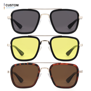サングラス2025メンズパンクスタイルブラックメタルシェードスクエア航空OEM UV400カスタムロゴ男性女性用サングラス - Product Image 5
