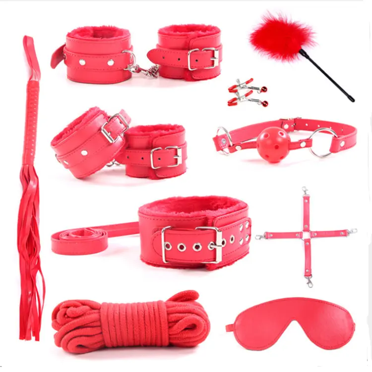 China 10 pieces/set leather BDSM bondage restraints kit sex bondage for women