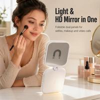 Lampe LED magnétique pliable pour selfie, lumière vidéo réglable 3 températures de couleur, luminosité réglable, miroir HD, rechargeable par USB