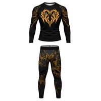 Combinaison de sport MMA en latex noir anti-abrasion à séchage rapide pour hommes, manches courtes et longues, fitness, combat, jiu-jitsu, ajustée