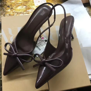 Sandalias de tacón alto para mujer, estilo personalizado, tacón fino, venta al por mayor, punta puntiaguda, negras, con tira trasera, sandalias de verano en stock - Product Image 5