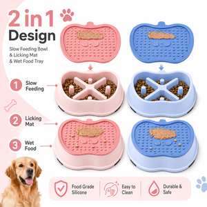 ชามอาหารสุนัขแบบ 2 in 1 ทำจากซิลิโคน ช่วยให้กินช้าลง พร้อมแผ่นรองเลียกันลื่น ป้องกันการสำลัก  รับทำโลโก้ตามสั่ง - Product Image 1