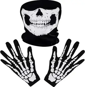 Tatuo sarung tangan kerangka putih dan masker wajah tengkorak tulang hantu untuk dewasa kostum tari Halloween pesta
