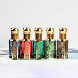 Octangle Attar Glass Bottle Alloy Cap 3ml 6ml 12ml Empty Fancy Attar Bottle Perfume Oils Roll On Wholesale