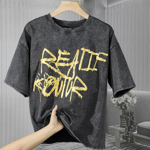 Tkan เสื้อยืดบ็อกซี่ผ้าฝ้าย100% สำหรับผู้ชายซักแบบลายนูนพิมพ์โลโก้ใหม่ขายส่ง260กรัมของ167 - Product Image 1