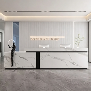 CR167 Artistic Handcrafted Curved Reception Desk with LED Light Modern Matte White MDF Front Desk for Beauty Salon Hotel Lobby - Product Image 6