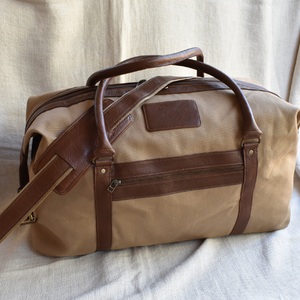 Canvas Khaki Travel <b>Fake</b> Leather Handcrafted in China With Custom Personalisation Logo Duffel <b>Bag</b> - Product Image 1